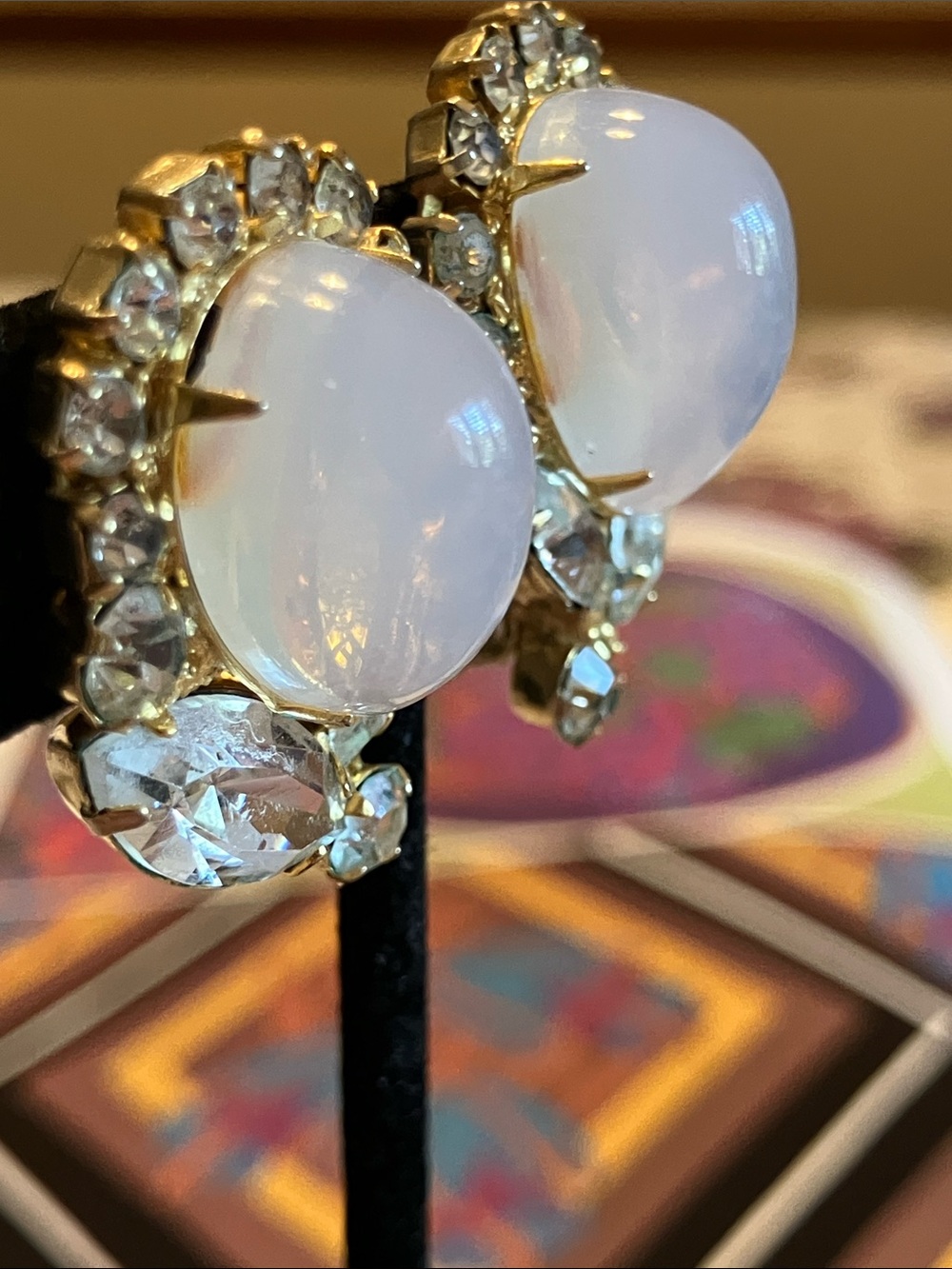 JULIANA MOONSTONE CLIP ON EARRINGS 1 1/4” CERTIFIED WHITE/CLEAR STONE